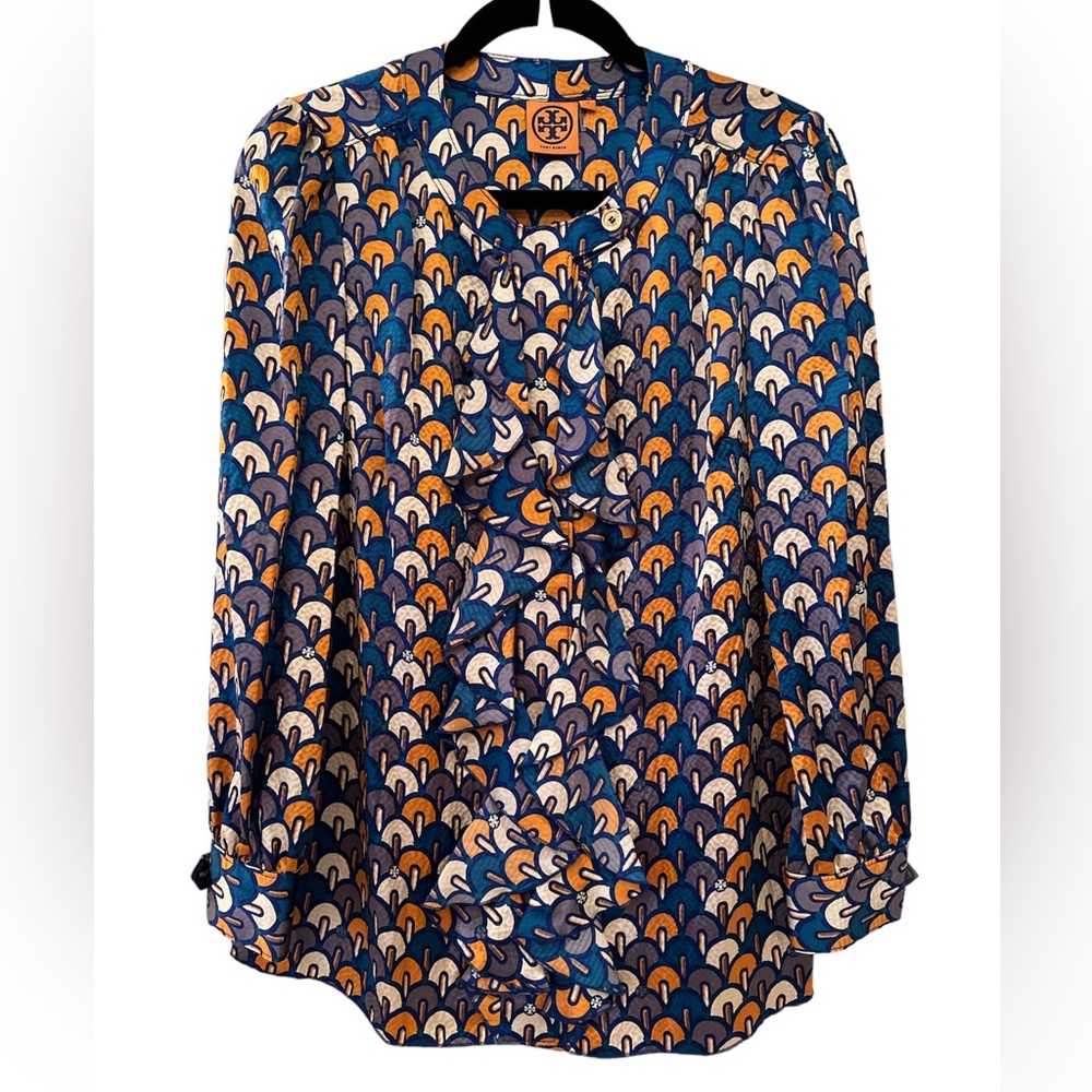 NWOT- Tory Burch Silk Logo Gold Button Down Blouse